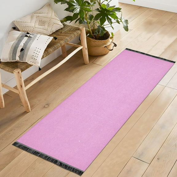 Ryvnso Light Pink Background Bedroom Runner Rug 2'x6' Hallway Area Carpet Non Slip Entryway Mat with Tassels
