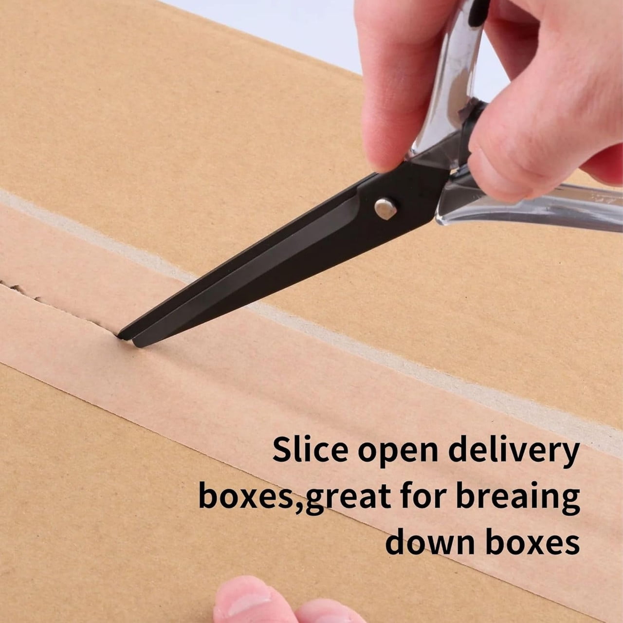 Seki-Tex Black Nonstick Stainless Steel Smart Cardboard Opener Scissors