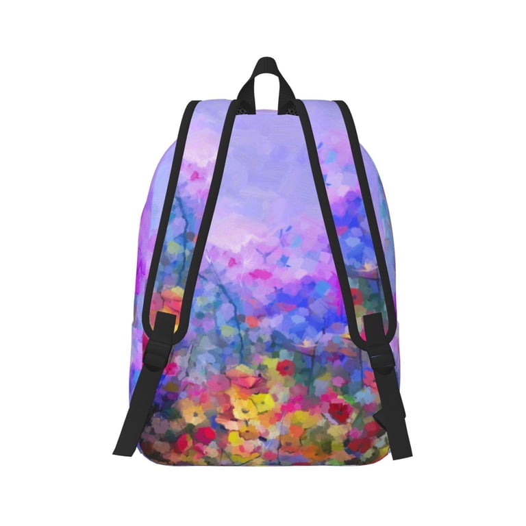 Daiia Colorful Purple Cosmos Flower Vintage Canvas Backpack  display picture 3