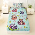 thumbnail image 3 of Castle Fairy Cute Cartoon Snack Raccoon Twin Sheets 3pcs for Boys,Heart Star Pastel Base Bedding,Mint Yellow Pink,1 Fitted Sheet, 1 Flat Sheet and 1 Pillowcase, 3 of 6