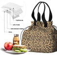 thumbnail image 4 of Brown and Black Leopard Print Drawstring Lunch Bag Women - Drawstring Lunch Bag Insulated for Work Office - Stain-Resistant Large Lunchbags for Women with Multi-Pockets, 4 of 6