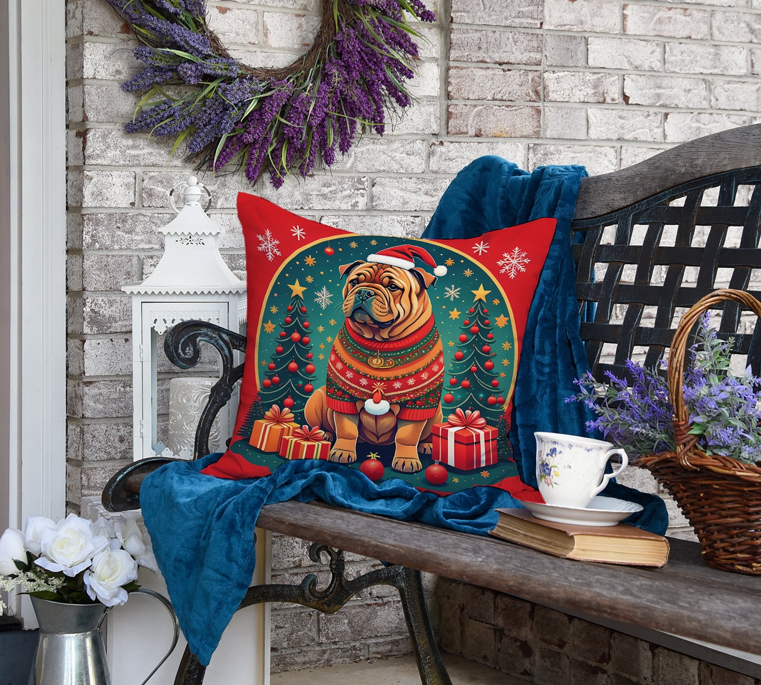 Shar Pei Christmas Fabric Decorative Pillow 18 in x 18 in