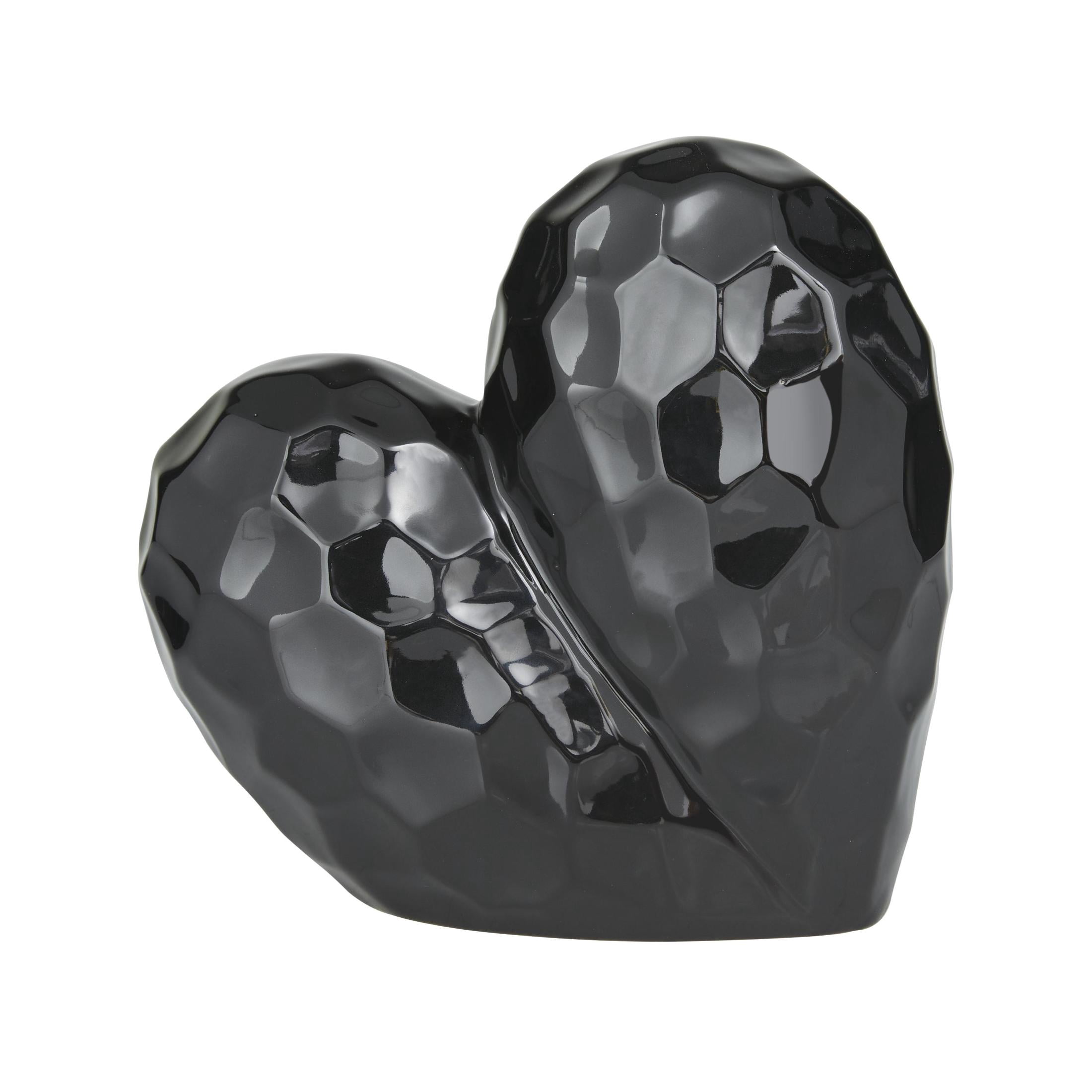 8" x 8" Black Porcelain Ceramic Dimensional Angled Origami Inspired Heart Sculpture, by DecMode