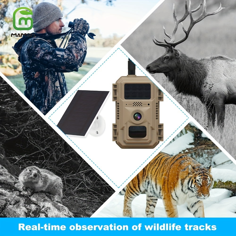 4G LTE Cellular Trail Camera Hunting Camera Game CAMO Solar Powered Battery, 4MP 2K Resolution, 70ft PIR Night Vision, 2-Way Audio, Send Pictures to Your Phone for Wildlife Monitoring and Hunting