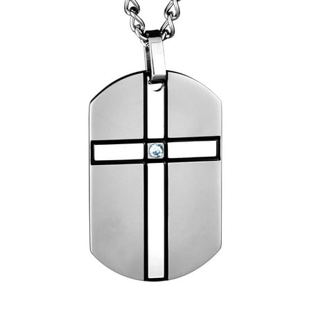 - Cubic Zirconia Cross Stainless Steel Dog Tag Pendant