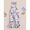 thumbnail image 2 of Wassery Kids Girl Suspenders Jumpsuit Set 6M 12M 18M 24M 3T 4T Toddle Girls Summer Clothes Floral Print Sleeveless Rompers Flare Pants and Stretch Headband, 2 of 8