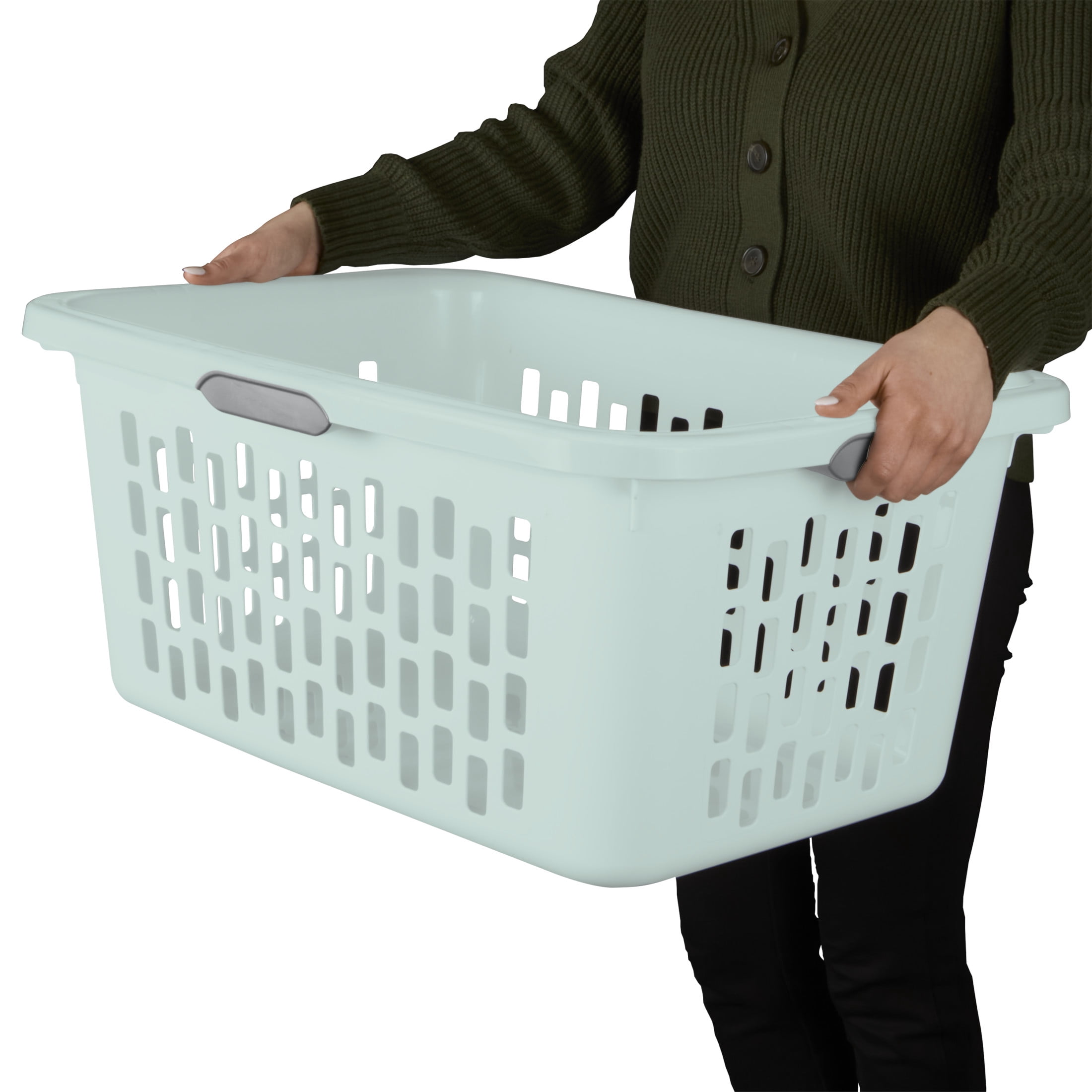 Sterilite Large 2 Bushel Plastic Laundry Basket with 4 Comfort Grip Handles, Mint, 6 Pack