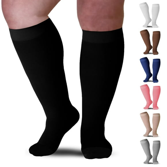 Mojo Compression Socks - Made in The USA - Knee High Support Stockings for Men and Women - Designed for Swelling, Lymphedema, DVT, CVI - Opaque - Black Medium