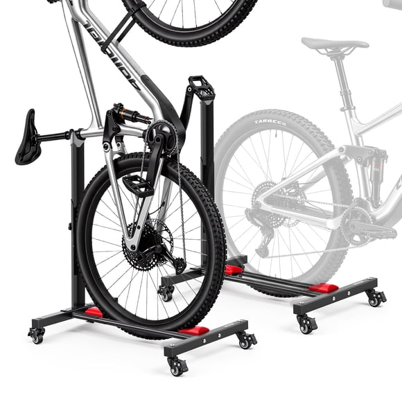 VEVOR Bike Stand 2 Pack, Freestanding Vertical & Horizontal Bike Storage Rack, with Lockable Casters, Height Adjustable Carbon Steel Upright Garage Bicycle Floor Stand, for 20-29 in Wheels, Black
