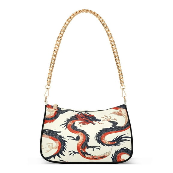 One Shoulder Chain Handbag 7.1x11x2.8in Women's Hobo Handbags Tote Handbags Shoulder Handbags Card Bag Cash Bag Key Bag Red Dragon