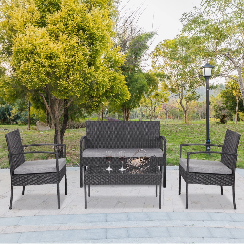 Clearance! 4PCS Outdoor Wicker Furniture, Wicker Patio Set, Rattan Sofa