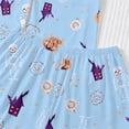 thumbnail image 3 of CUZIBR Girls Halloween Pajamas Sets Pumpkin Bat Castle Pajamas Set Lapel Button Short Sleeve Shirt Elastic Waist Shorts 2 Pieces Sleepwear Loungewear Outfits,D-Light Blue,13-14 Years, 3 of 9