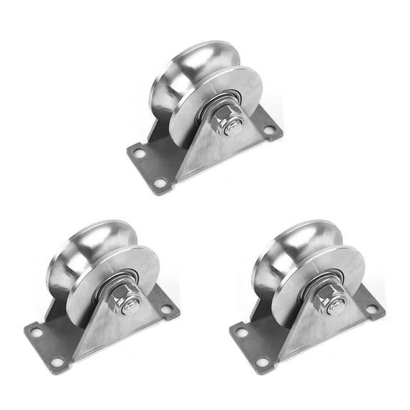 3pcs 2in 304 Stainless Steel Sliding Door Wheels U-Slot Rollers Heavy Duty Pulleys Smooth Rolling Dual Bearing Plate