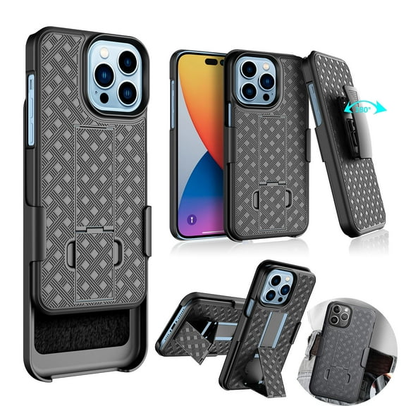 iPhone 14 Cases Belt Clip Holster Cover, EBIZCITY Shock Absorbing Locking Clip Defender Heavy Full Body Kickstand Carrying Armor Cases Cover For iPhone 14 -Black