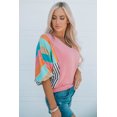 thumbnail image 3 of Women's Pink Stripe Color Block Bubble Sleeve Top, 3 of 18