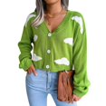 thumbnail image 2 of Suéteres Tipo Cárdigan Para Mujer, Patrón De Nube Blanca, Cárdigan Con Cuello En V Para Otoño Para Mujer, Cómodos Para Vacaciones Informales ANGGREK Otros, 2 of 7