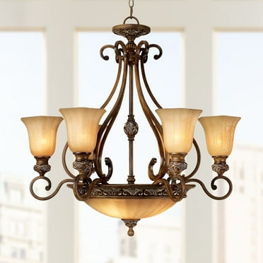 Kathy Ireland Sterling Estate Golden Bronze Chandelier 34 1/2" Wide Rustic Champagne Bowl Shade 9-Light Fixture for Dining Room House Kitchen Island
