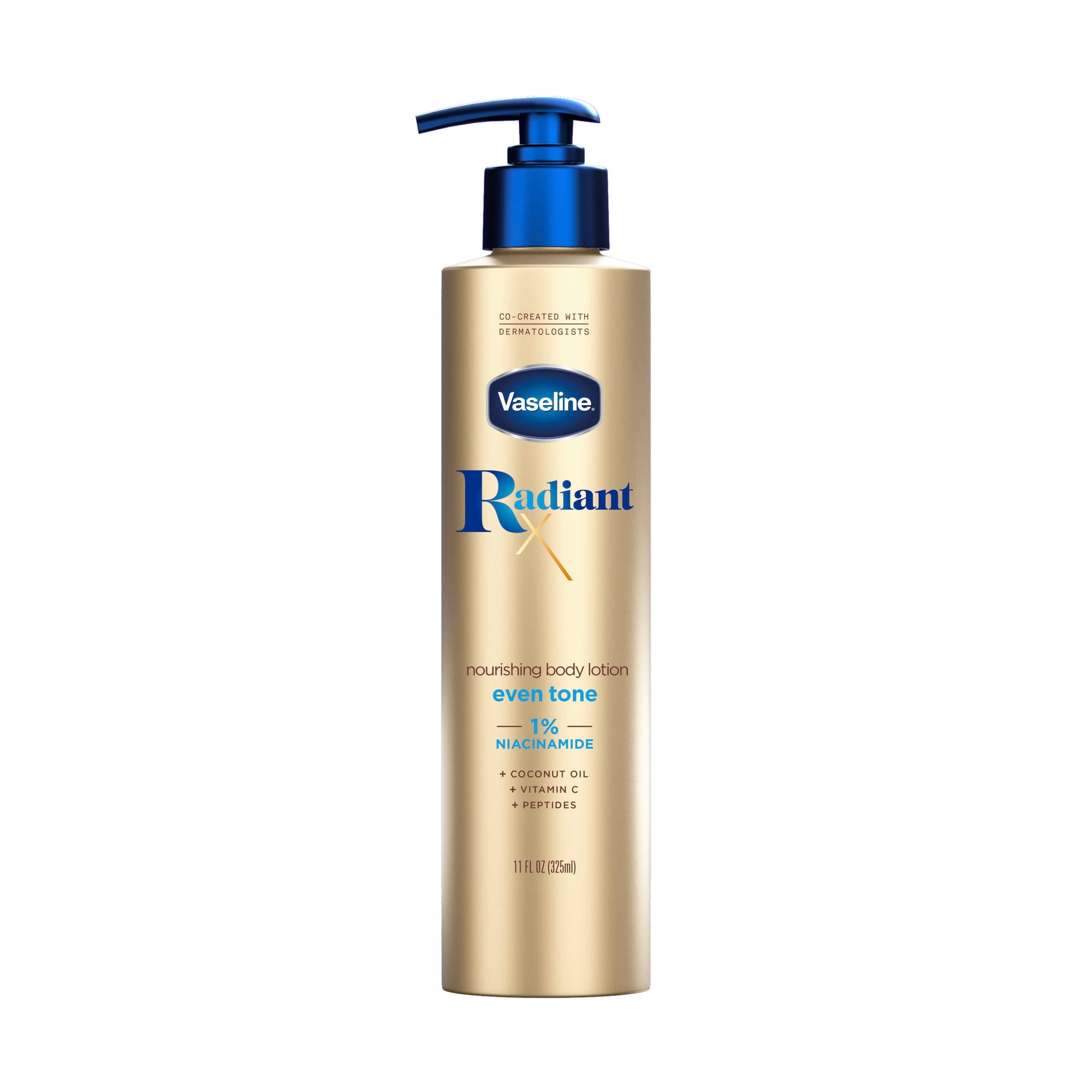 Vaseline Radiant X Even Tone for Dark Spots, Nourishing Body Lotion With 1% Niacinamide, Coconut Oil & Vitamin C, 11 fl oz
