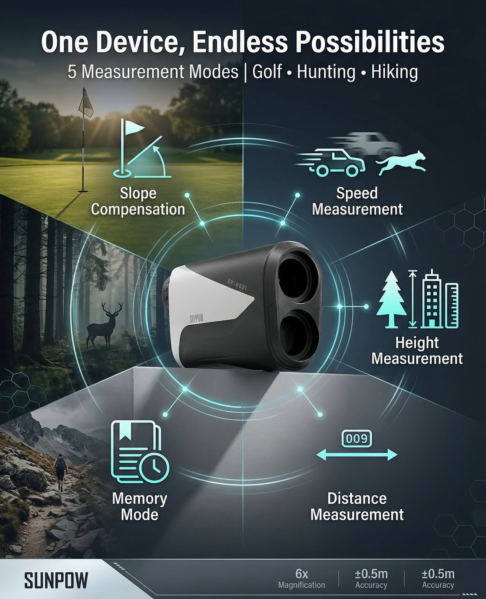 Rechargeable Golf Rangefinder with Slope 1000 Yards Range Finder Golf with Flag Pole Lock Vibration 7X Magnification for Golf & Hunting