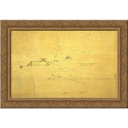Perspective Drawing for The Biglin Brothers Turning The Stake 24x18 Gold Ornate Wood Framed Canvas Art by Thomas