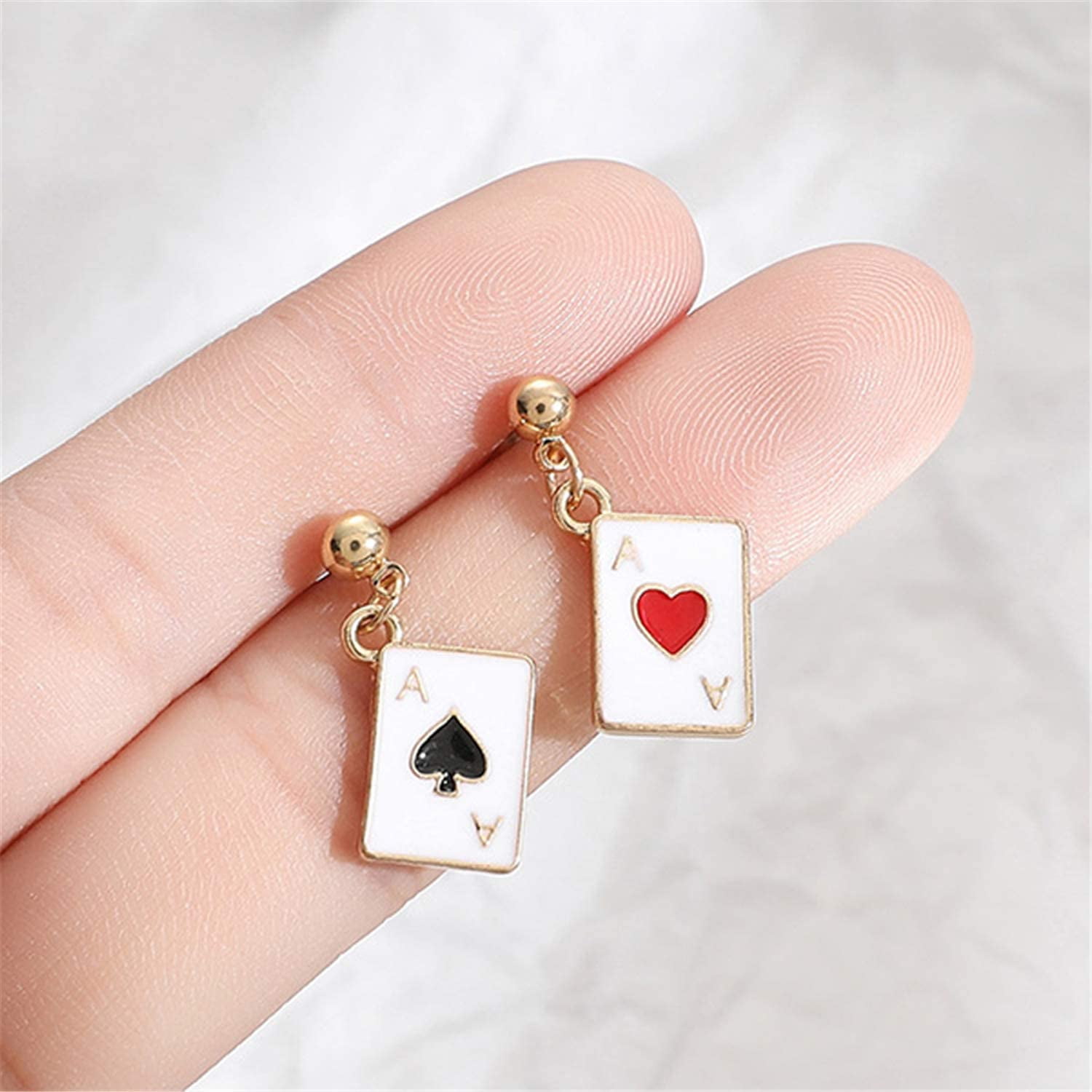 Poker Earrings Necklace Set Trendy Gold Plated A Earring Playing Cards Pattern Drop Earrings Necklace Charms Hearts Spades Aces Dangle Earrings for Women Girls Jewelry