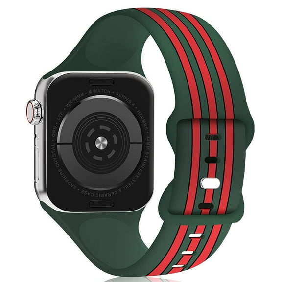 Classic Stripes Silicone Watch Band for Apple Watch 41mm / 40mm / 38mm - Green Red