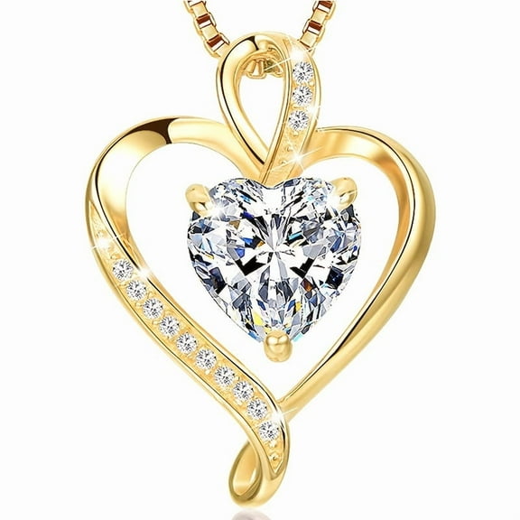 An 18K gold-plated heart-shaped pendant necklace with zirconia, April birthstone, three-claw inlay, copper core, suitable for daily wear and gifts, jewelry suitable for all seasons,Gold
