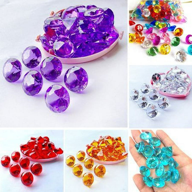 YUQILIN 120PCS Gemstones for Kids Toy Pirate Treasure Jewels Fake Acrylic  Gems, Diving Pool Colorful Bling Diamonds Plastic Gem for Kid with Burlap