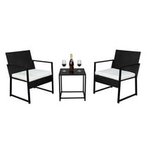 SEGMART 3 Piece Outdoor Patio Furniture Sets, Rattan Bistro Porch Furniture Wicker Chairs with Coffee Table and Cushions, Outdoor Bistro Conversation Sets for Garden Backyard Lawn Pool, Black, S76012