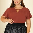 thumbnail image 2 of Unique Bargains Women's Plus Size Spring Relaxed Floral Chiffon Flared Short Sleeve Tops Caramel 1X, 2 of 5