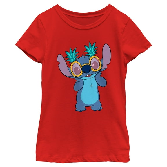 Girl's Lilo & Stitch Pineapple Glasses Stitch  Graphic Tee Red Large