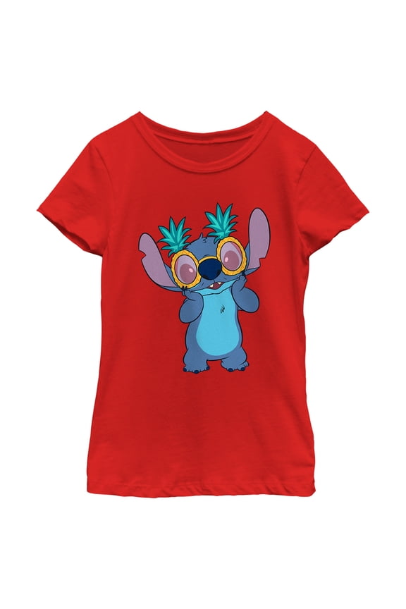 Girl's Lilo & Stitch Pineapple Glasses Stitch Graphic Tee Red Medium