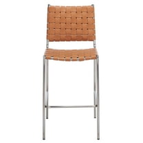 SAFAVIEH Bahari Square Mid Back Counter Stool, Cognac/Silver