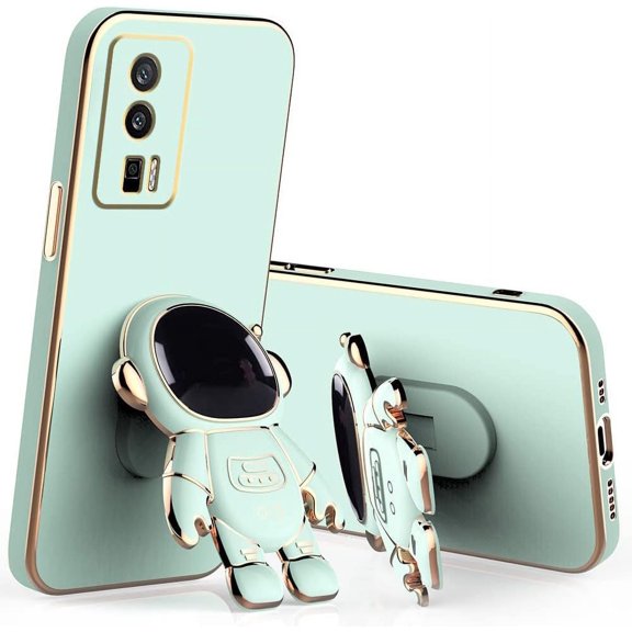 Compatible with Redmi K60 Case Silicone TPU Plating, Xiaomi Redmi K60 Phone Case Cute Astronaut Pattern Cover with Stand for Women Girls (Green)
