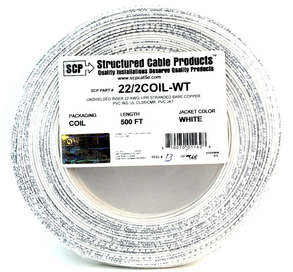 50' ft 22 Gauge 4 Conductor Stranded Security Alarm Wire Cable White 