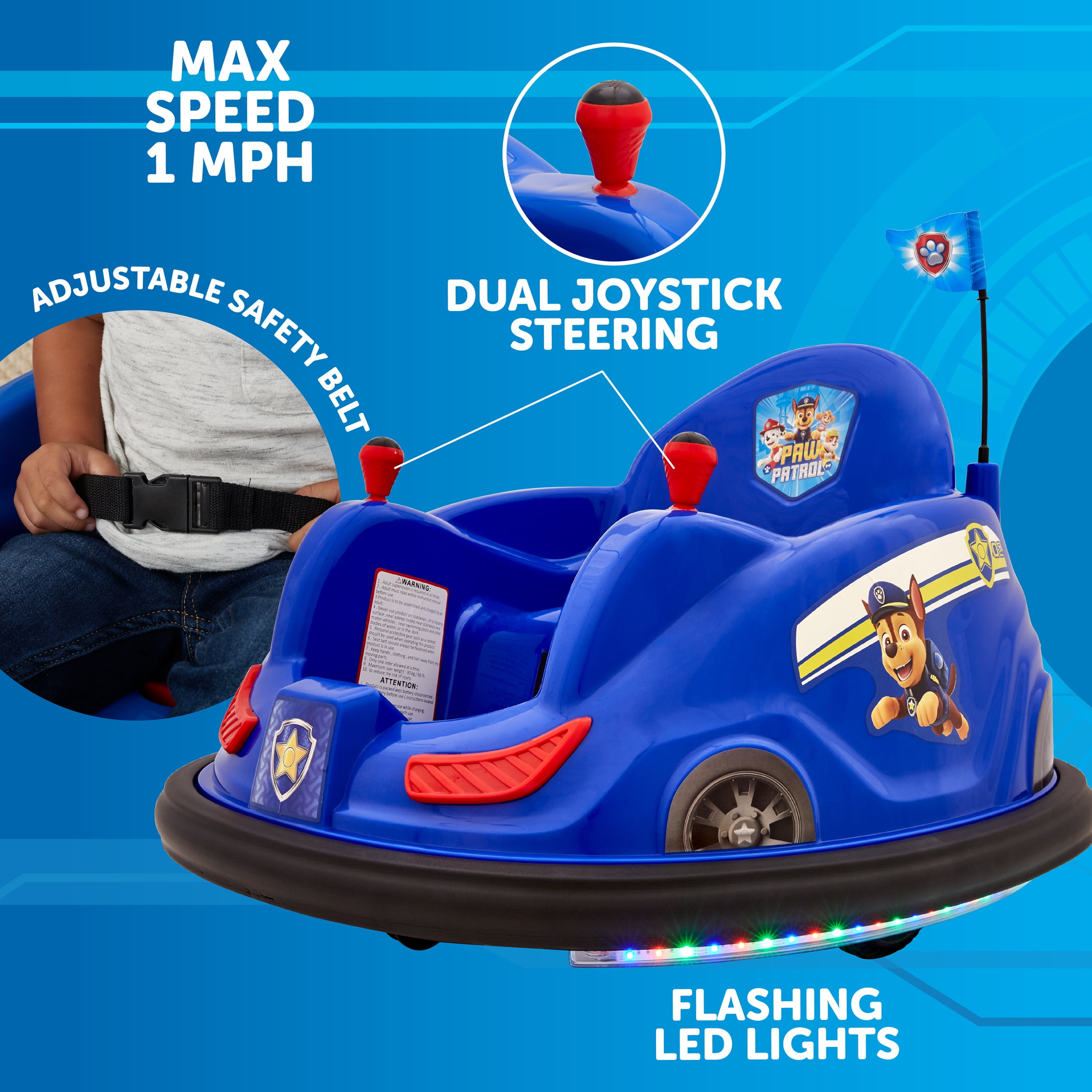 PAW Patrol 6 Volts Bumper Car, Battery Powered Ride on, Fun LED Lights  Includes, Charger, Ages 1.5 - 4 Years, for Boys and Girls 