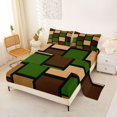 thumbnail image 2 of Castle Fairy Minimalist Block Grid King Sheets 4pcs,Mid Century Square Motif Bedding,Olive Taupe Black,1 Flat Sheet, 1 Fitted Sheet and 2 Pillowcases, 2 of 7