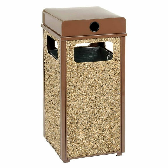 Global Industrial Stone Panel Trash Weather Urn, Brown 24 Gallon, 17-1/2" Square