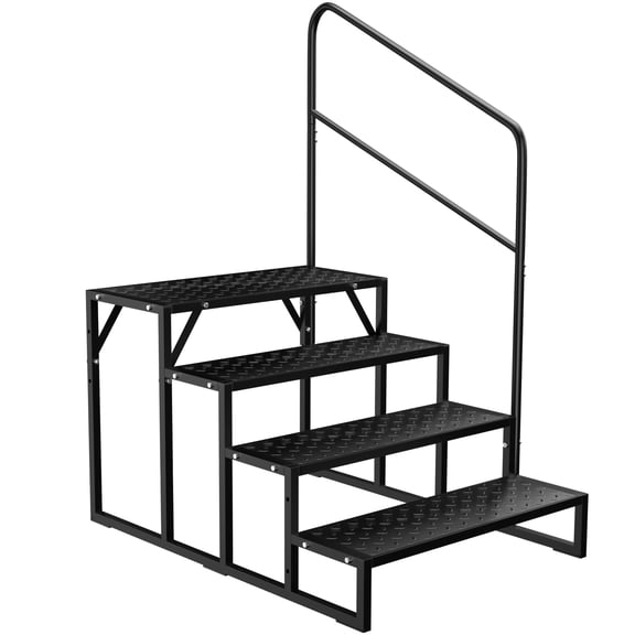 HOHYN RV Steps with Handrail, 4 Steps Ladder Hot Tub Steps with Handrail, Portable Stairs Steps for 5th Wheel RV, Mobile Home Stairs Outdoor RV Step