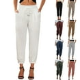thumbnail image 3 of Sngxgn Women Pants Stretchy Work Slacks Casual Straight Leg Trousers with Pockets(White,L), 3 of 7