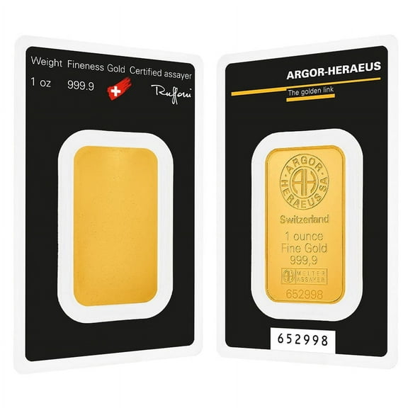 1 oz Gold Bar - Argor-Heraeus .9999 Fine (in Assay)