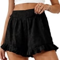 thumbnail image 2 of Oiangi Summer Shorts for Women Elastic Waist Eyelet Ruffled Shorts Casual Wide Leg Bermuda Shorts Black XL, 2 of 5