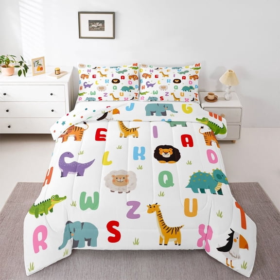 Feelyou Zoo Animal Twin Comforter Sets, Lion Giraffe Bedding Set, 2pcs