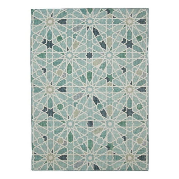 Linon Indoor Outdoor Machine Washable Baffin Area 7'x9' Rug in Green and Ivory