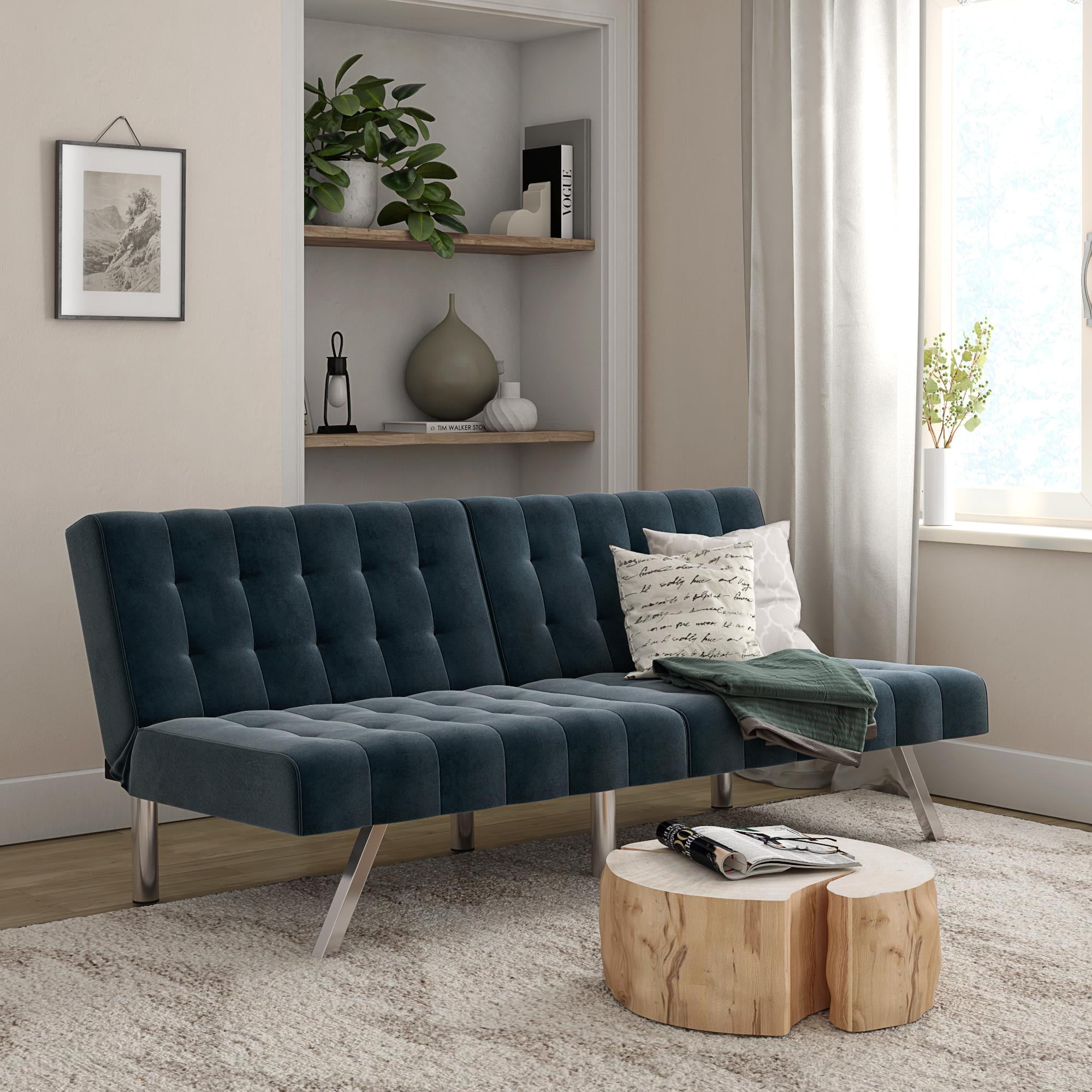 Mainstays Convertible Tufted Futon, Blue Velvet