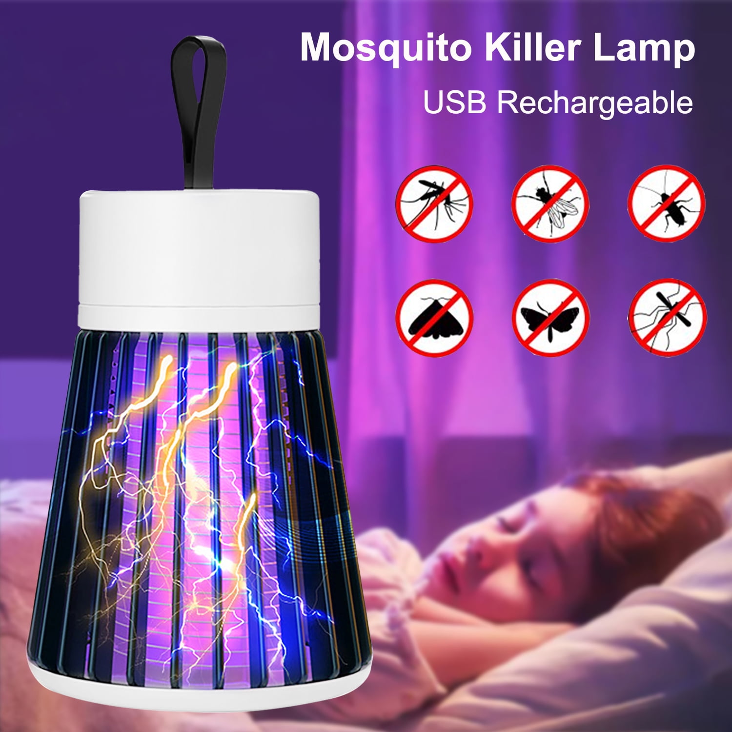 Lictin Bug Zapper Indoor, Electric Insect Killer Lamp, USB Rechargeable