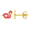thumbnail image 1 of 14k Yellow Gold Enameled Flamingo Childrens Earrings, 1 of 2