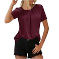 thumbnail image 4 of Tops for Women Crewneck Solid Color Pleated Puff Sleeve T-shirt Ladies Beach Blouse Tunic Tops Women's Summer Clothes, 4 of 6