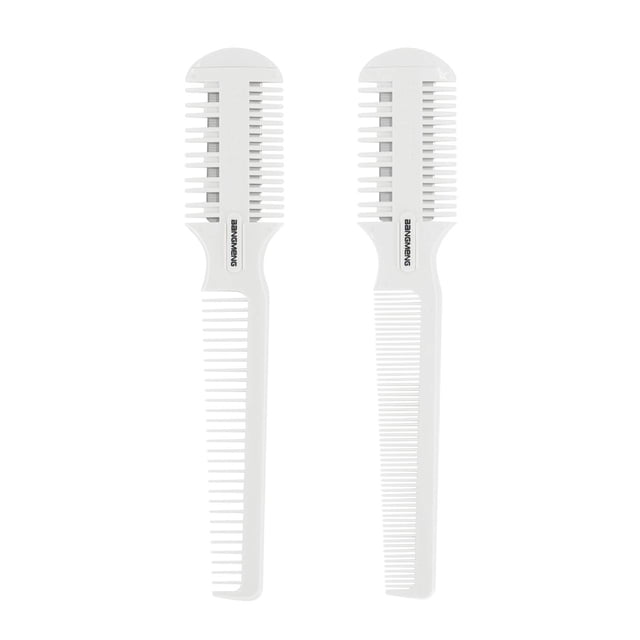 BANGMENG Cortadora de cabello con maquinilla de afeitar con puntas abiertas - 2 piezas para cortar y peinar cabello fino y grueso: peines de dientes densos y anchos Cuchillas de doble filo