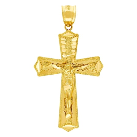 10k Gold Dc Mens Cross Crucifix Height 49.4mm X Width 25.8mm Religious Charm Pendant Necklace for Men